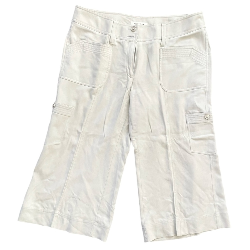 White House Black Market Women Cargo Pant  Ivory 100% Silk Size 14 wide leg crop